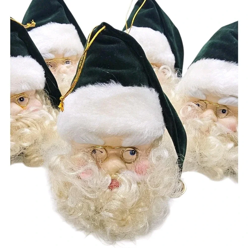 VTG Porcelain Santa Head Christmas Ornament Velvet Hat Curly Beard Lot Of 18‎
